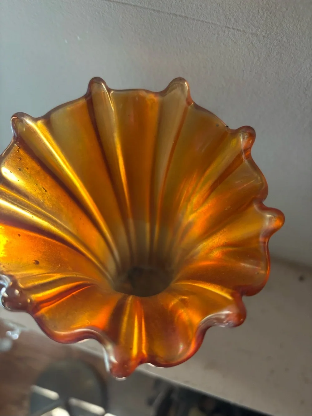 Vintage Carnival Glass fluted Vase-Home Accents